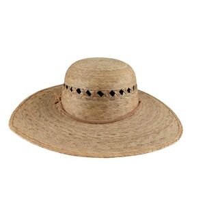 Tula Austin Texas Palm Straw Sun Hat Wide Brim Tan Leather Strap Made in Mexico